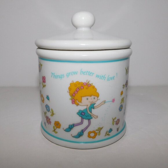 Vintage 80s Herself the Elf Apothecary Fine Porcelain Lidded Trinket Jar Japan - Picture 1 of 7